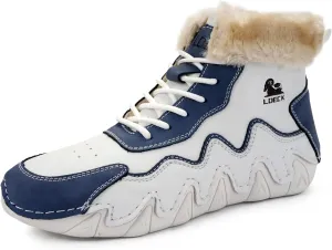 DESESE Women’s Italian Handmade Suede High Boots Casual Chukka Ankle Boots Non-Slip Outdoor Booties Shoes Waterproof Lightweight Loafers Lace-up Mid top Walking Driving Shoes Winter Plush Snow Boots