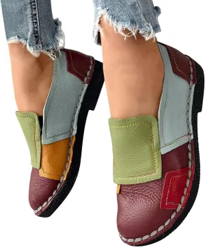 Hbeylia Fashion Sneakers for Women Retro Color Blocking Low Top Flats Breathable Slip On Dress Oxford Flats Walking Shoes Play Sneakers Loafers