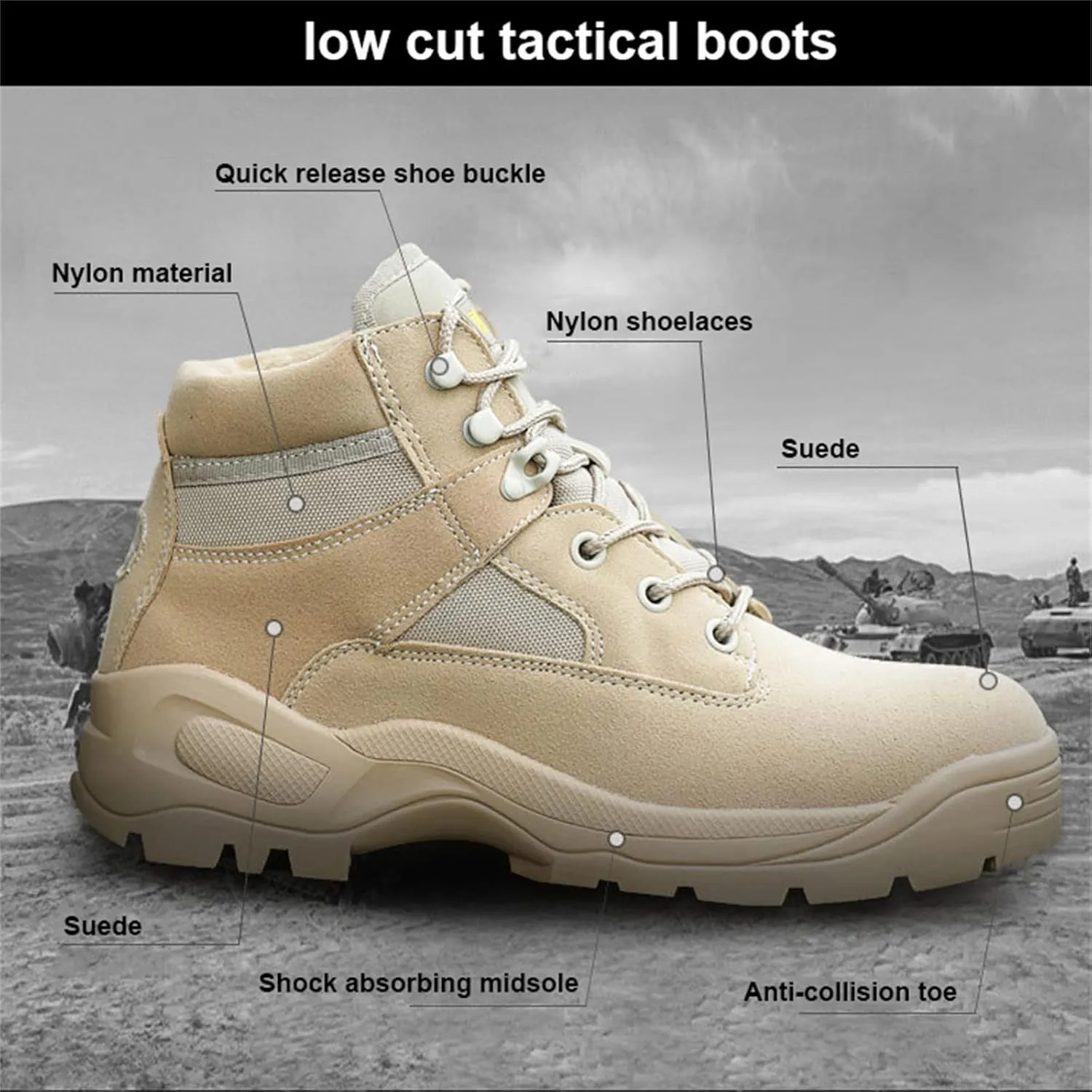 Low Cut Training Shoes,Waterproof Hiking Work Boots,Men's Tactical Boots,Lightweight Army Combat Boots,Suit for Tactical, Military, Combat, Hunting, Motorcycle,Etc