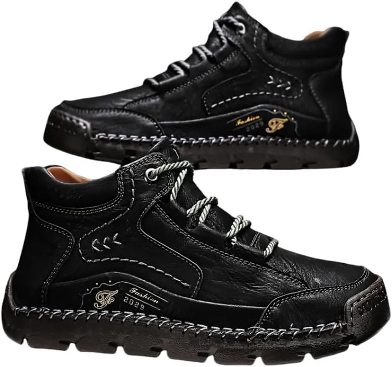 Men's casual leather shoes ankle Chukka boots men's sewn leather lace up ankle boots men's mid top walking driving shoes