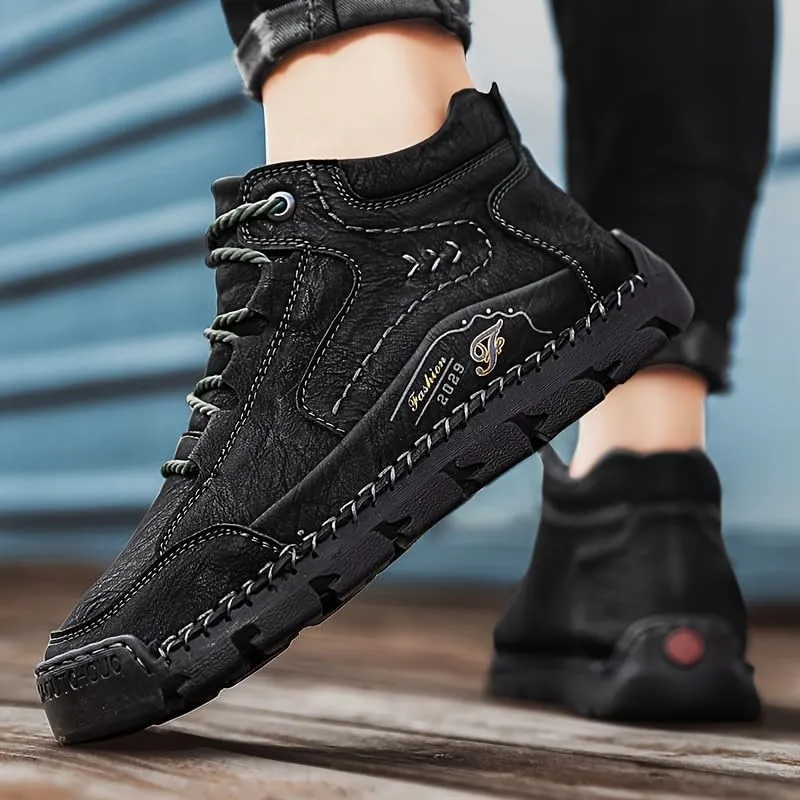 Men's casual leather shoes ankle Chukka boots men's sewn leather lace up ankle boots men's mid top walking driving shoes