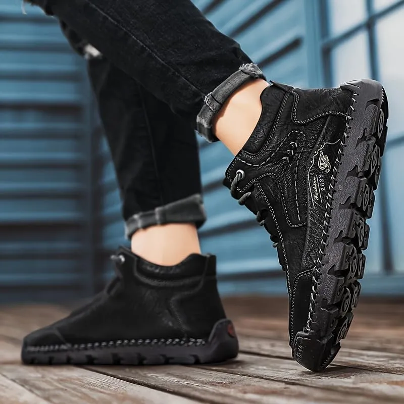 Men's casual leather shoes ankle Chukka boots men's sewn leather lace up ankle boots men's mid top walking driving shoes