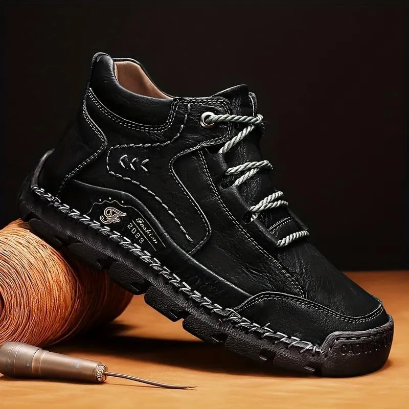 Men's casual leather shoes ankle Chukka boots men's sewn leather lace up ankle boots men's mid top walking driving shoes