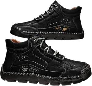 Men's casual leather shoes ankle Chukka boots men's sewn leather lace up ankle boots men's mid top walking driving shoes