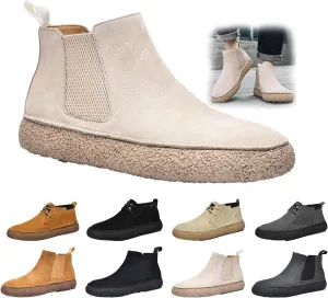 Men'S Frosted Leather Suede Suede Mid Top Board Shoes Retro Casual Fashion Design Walking Ankle Boots Comfort High-Top Waterproof Hiking