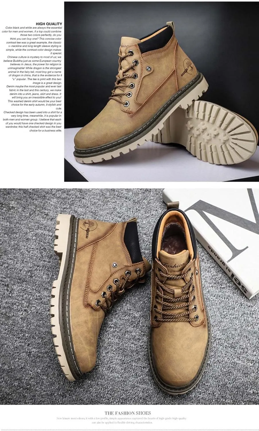 nichangyuyi Trendy and Versatile mid top Leather Boots Cotton Work Attire and Large Toe Boots