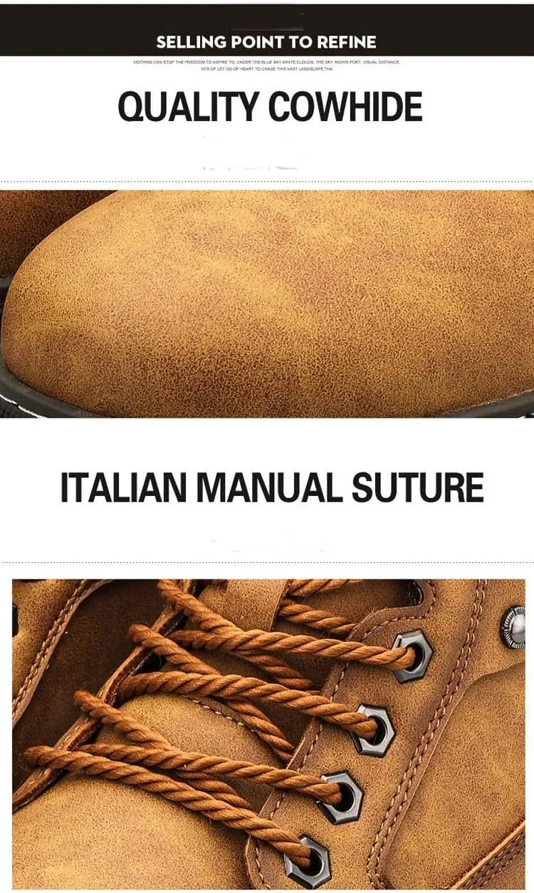 nichangyuyi Trendy and Versatile mid top Leather Boots Cotton Work Attire and Large Toe Boots
