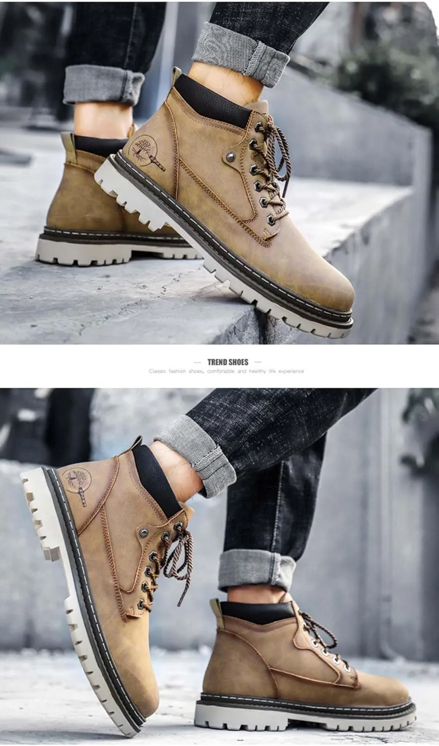 nichangyuyi Trendy and Versatile mid top Leather Boots Cotton Work Attire and Large Toe Boots