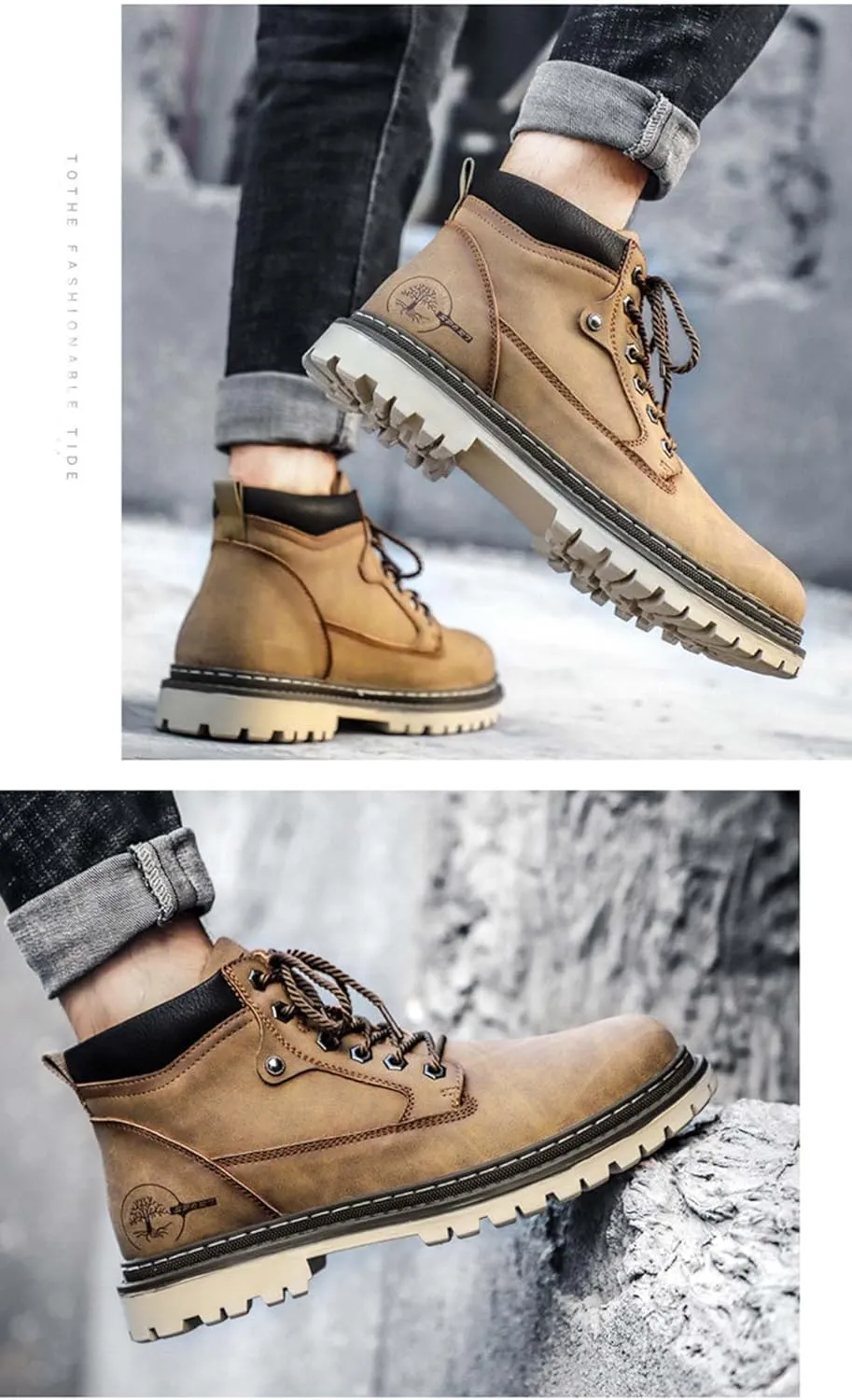 nichangyuyi Trendy and Versatile mid top Leather Boots Cotton Work Attire and Large Toe Boots