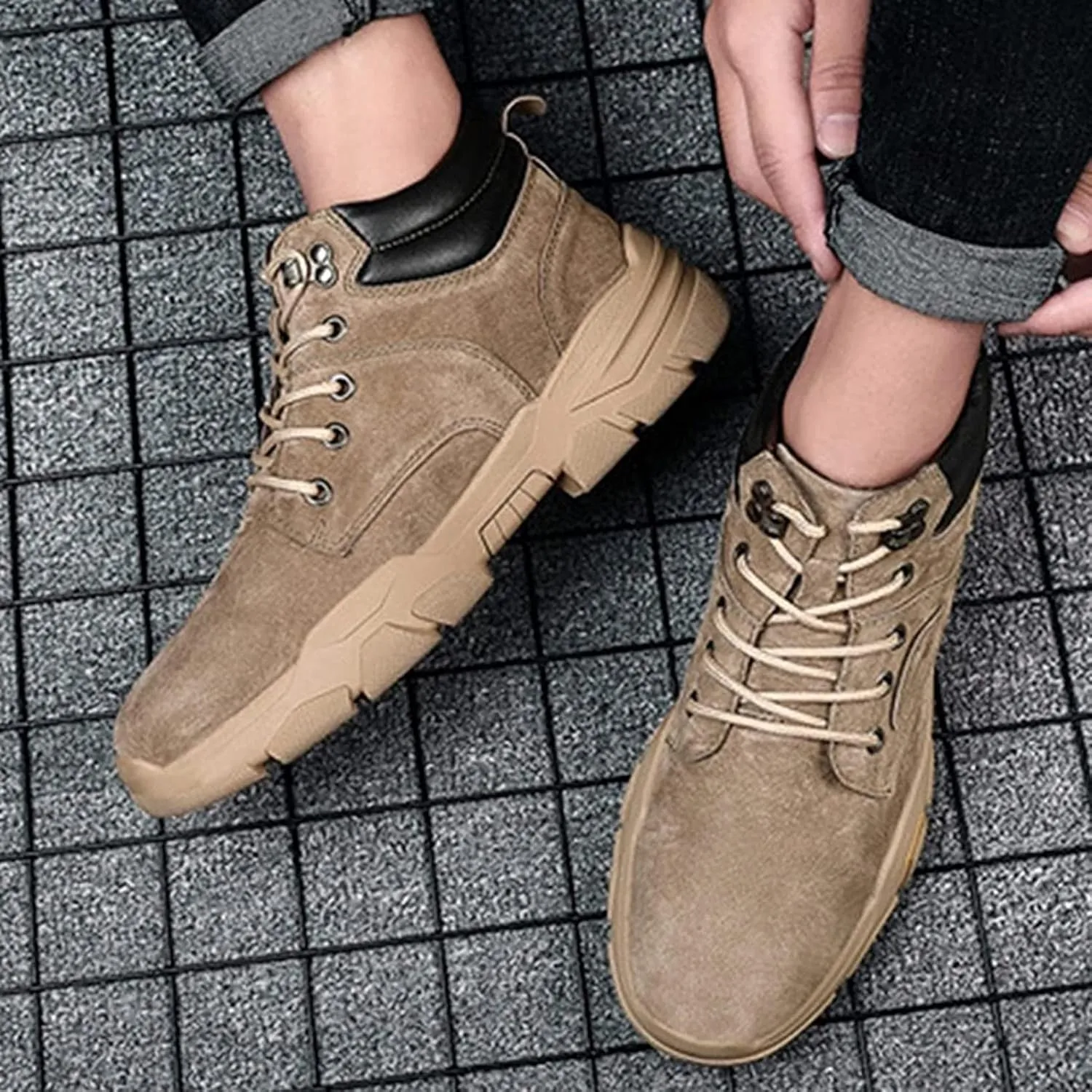 Yiozoi Men's Winter Boots Low Top Snow Proof Autumn Lace up Travel Shoes Round Head Outdoor Non Slip Casual Walking Ankle Boots