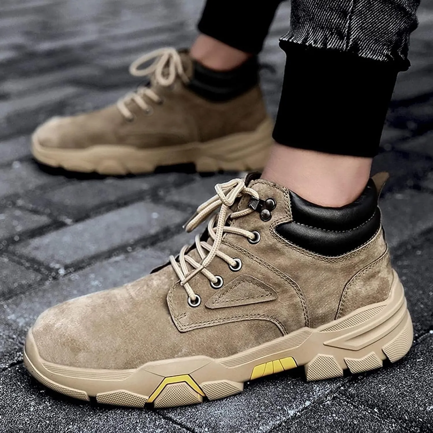 Yiozoi Men's Winter Boots Low Top Snow Proof Autumn Lace up Travel Shoes Round Head Outdoor Non Slip Casual Walking Ankle Boots
