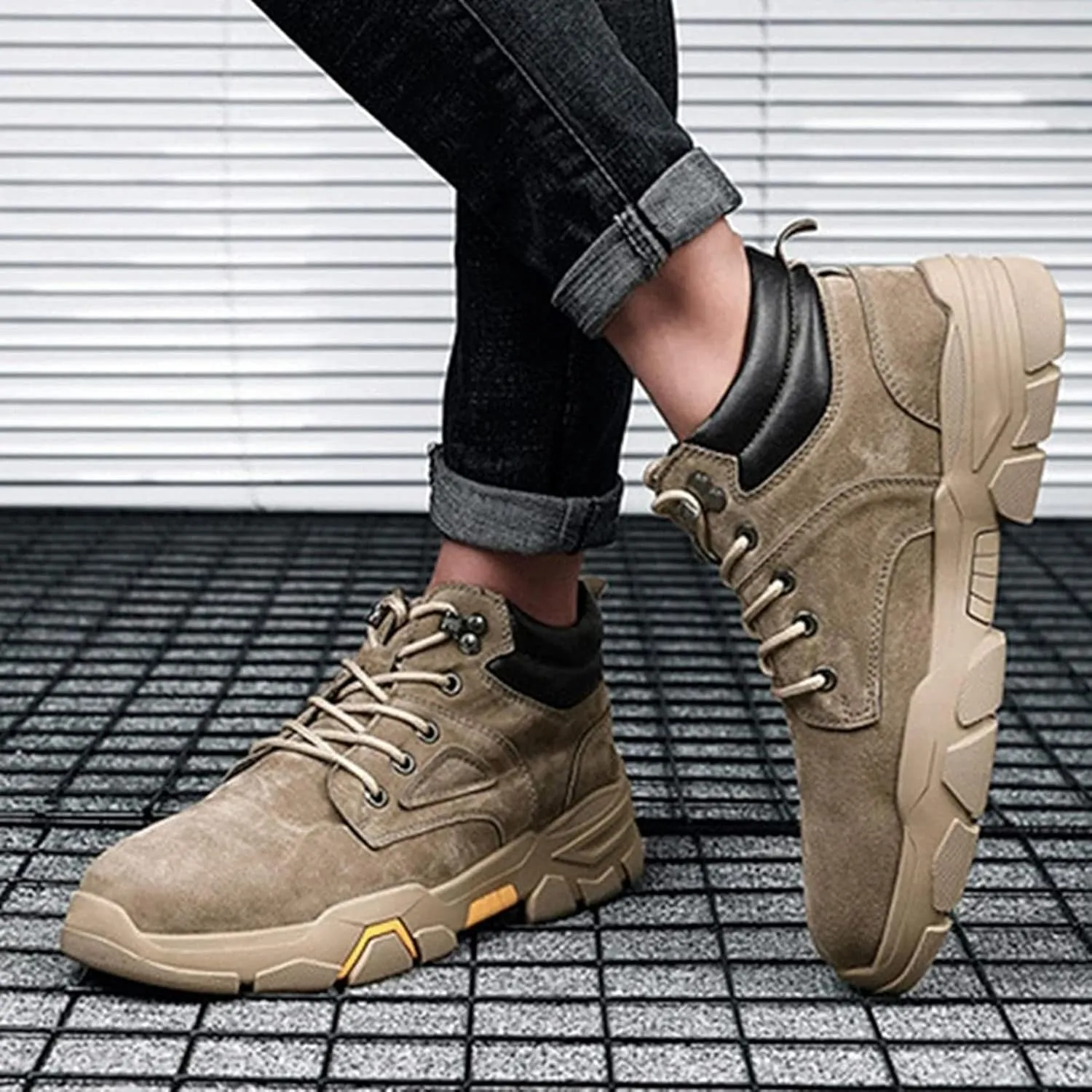 Yiozoi Men's Winter Boots Low Top Snow Proof Autumn Lace up Travel Shoes Round Head Outdoor Non Slip Casual Walking Ankle Boots