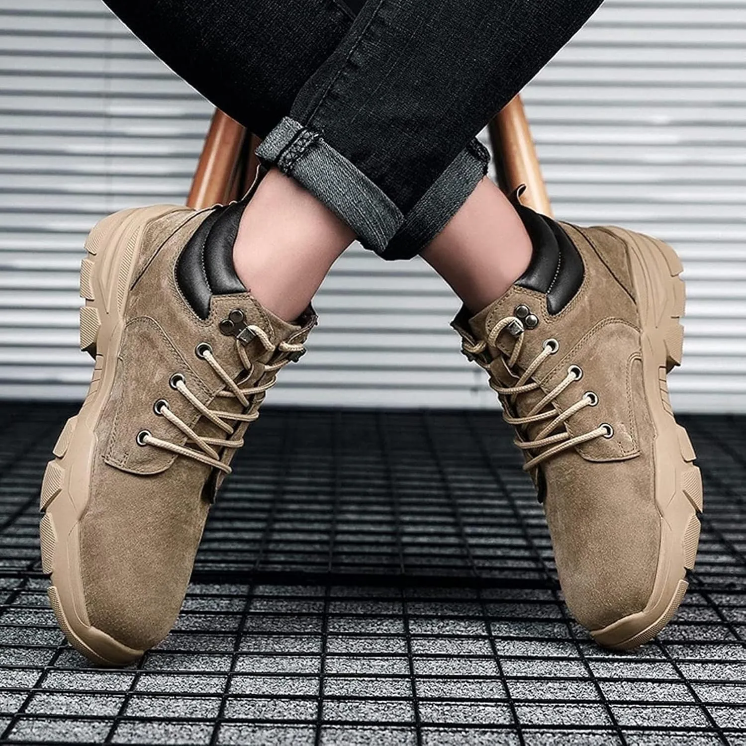 Yiozoi Men's Winter Boots Low Top Snow Proof Autumn Lace up Travel Shoes Round Head Outdoor Non Slip Casual Walking Ankle Boots