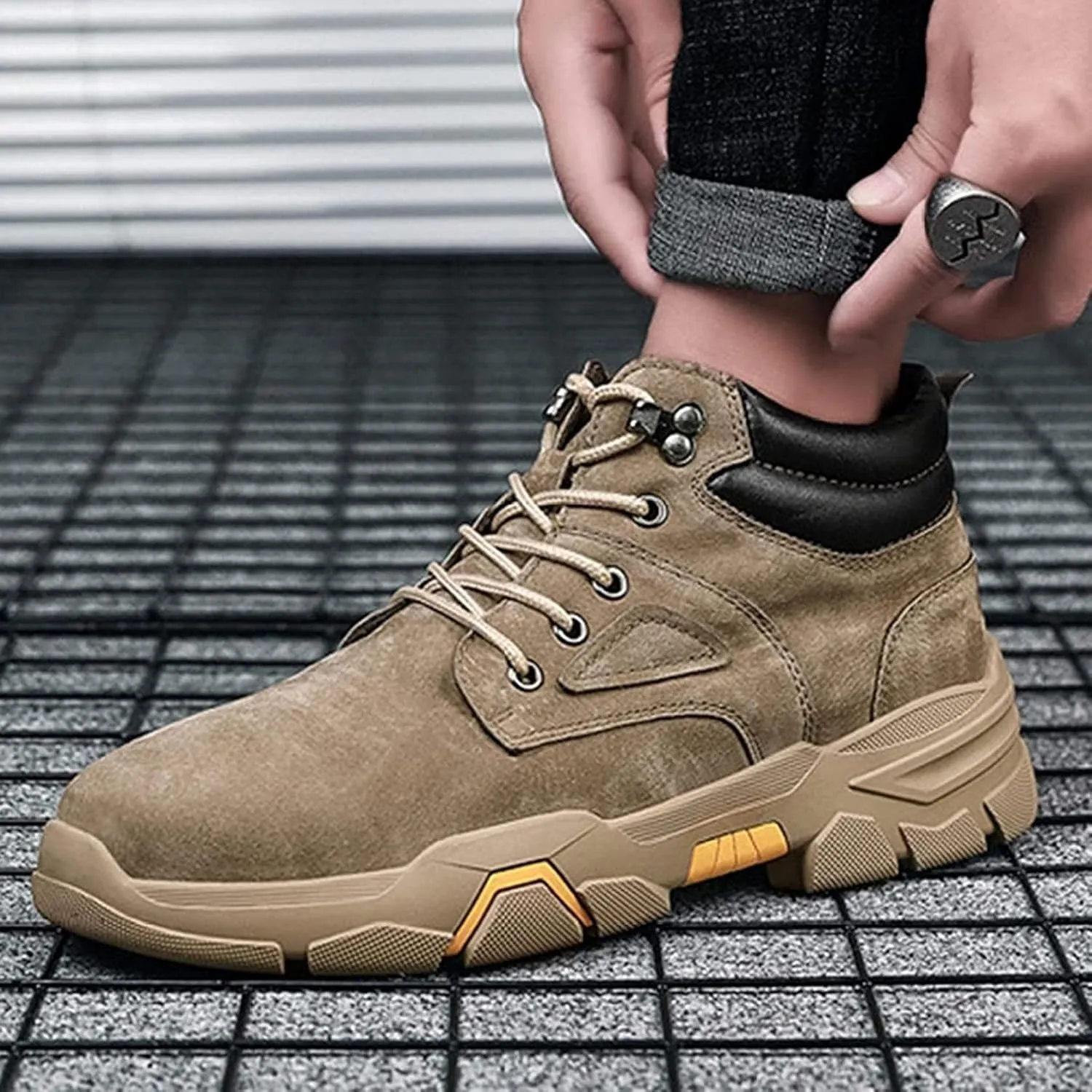 Yiozoi Men's Winter Boots Low Top Snow Proof Autumn Lace up Travel Shoes Round Head Outdoor Non Slip Casual Walking Ankle Boots